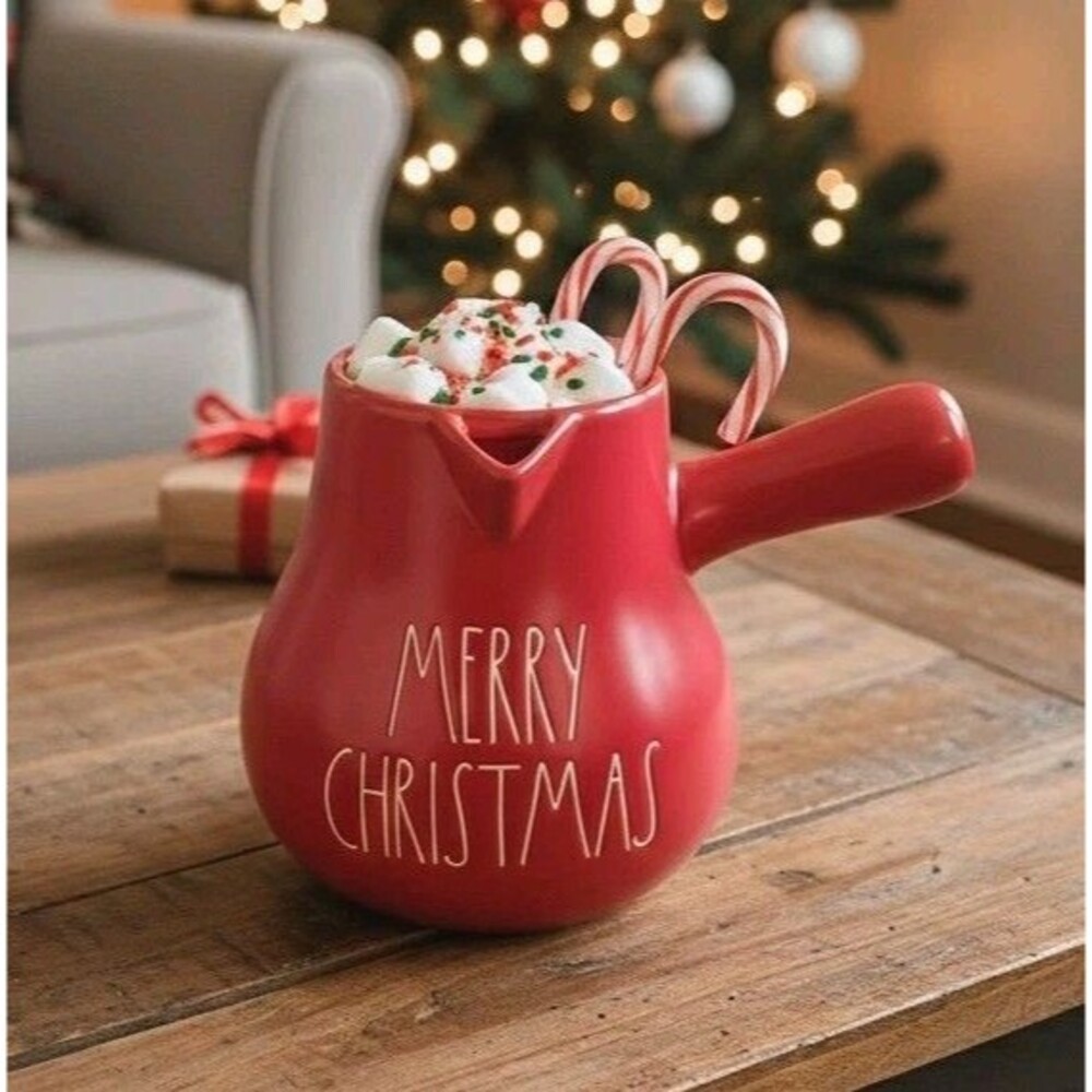 6.5" Rae Dunn Magenta "Merry CHRISTMAS" Cocoa Pot Pitcher MINT  RARE Farmhouse